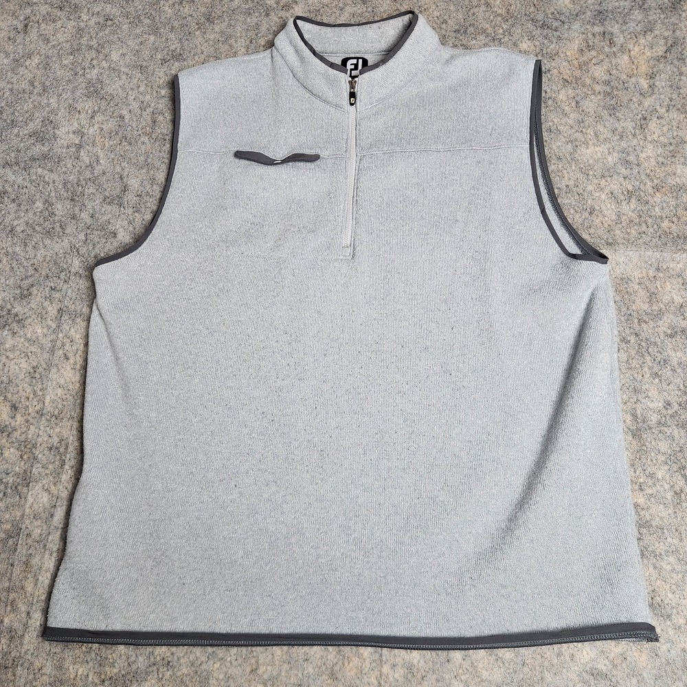 FootJoy Fleece Golf Vest Men XL 1/4 Zip Grey Black Trim Sleeveless Performance